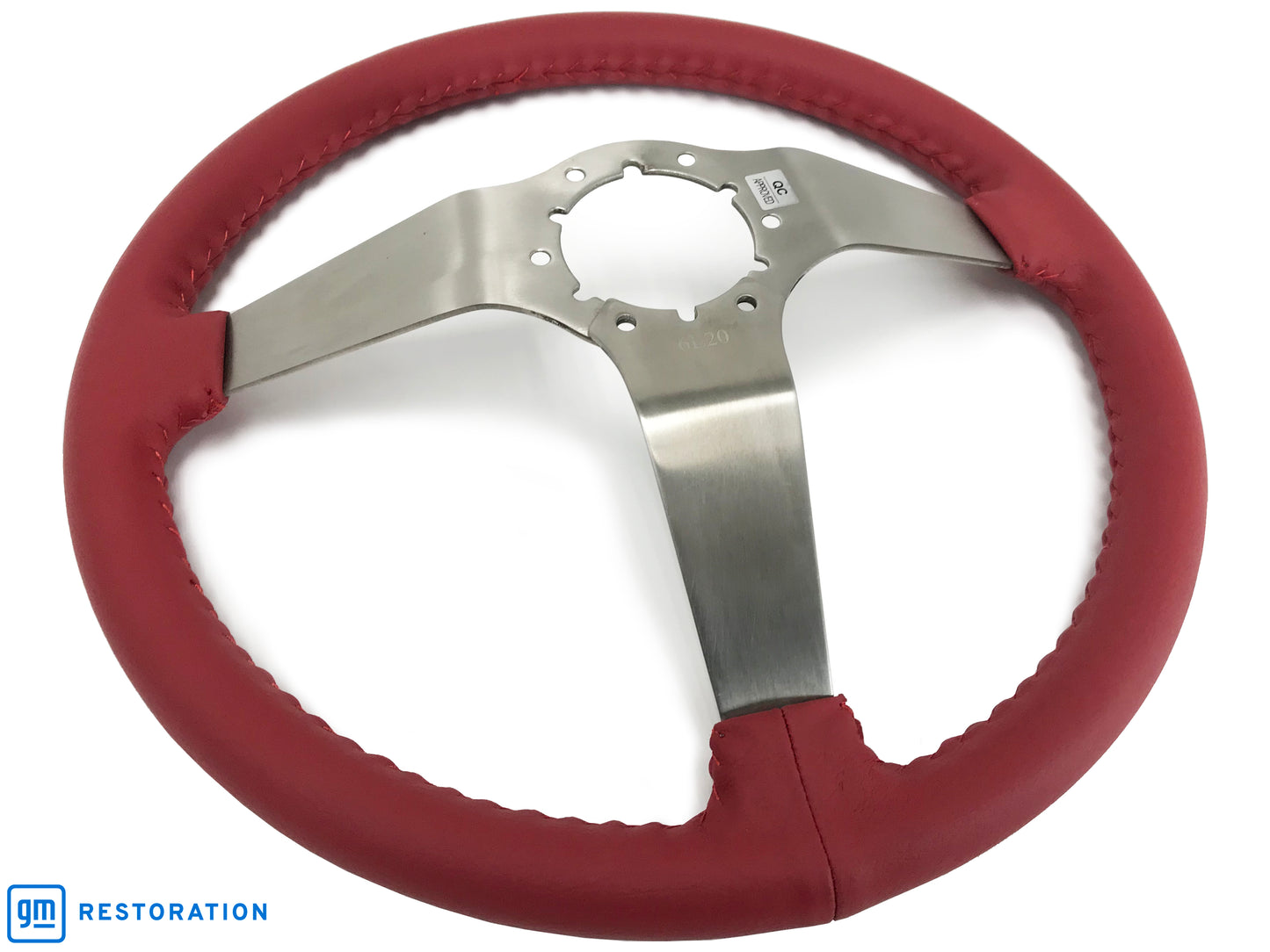 VSW 14" Red Leather Steering Wheel, 6 Bolt Stainless Steel Step Spoke ST3041RED