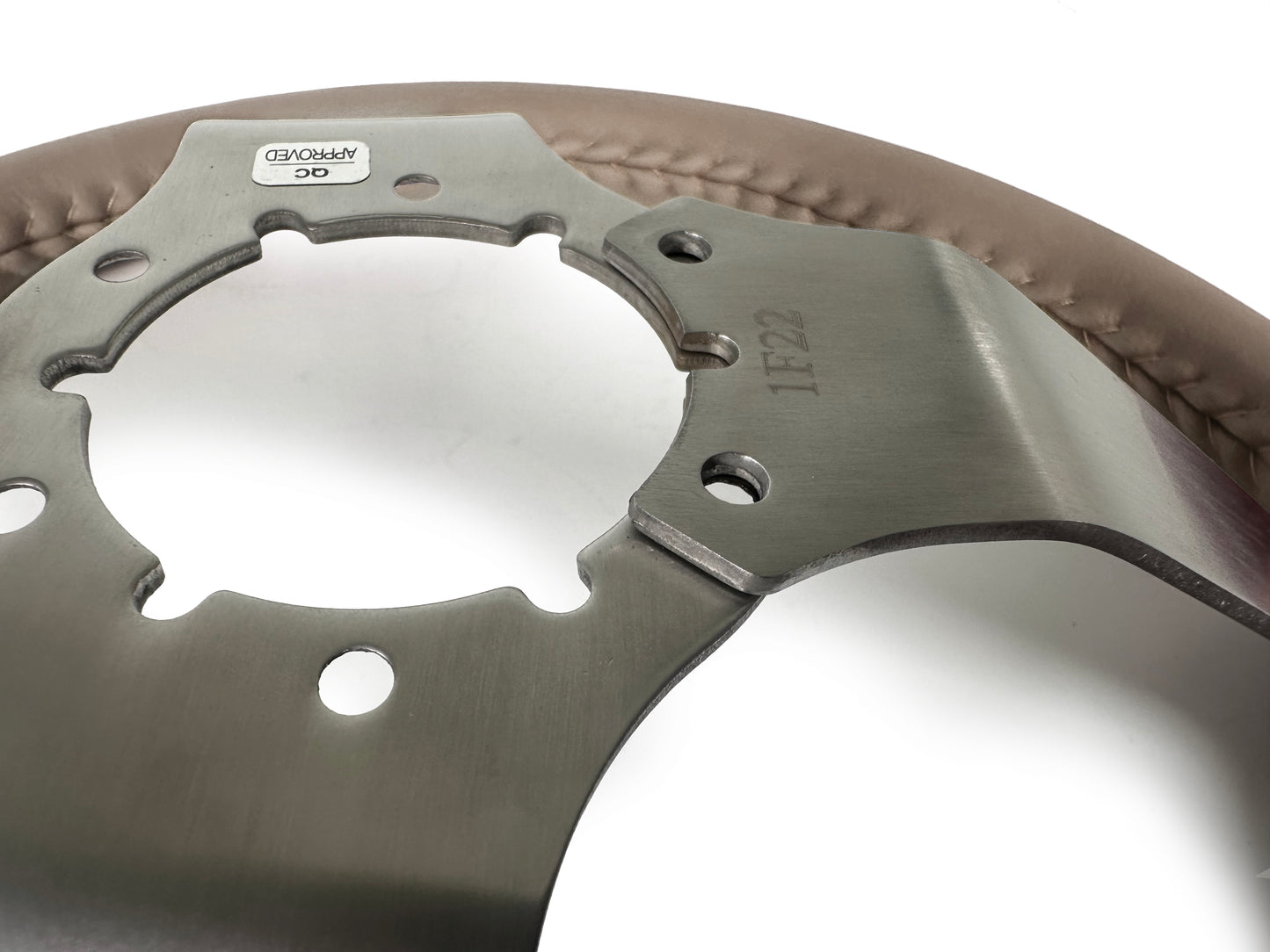 VSW 14" Tan Leather Steering Wheel, 6 Bolt Stainless Steel Step Spoke ST3041TAN