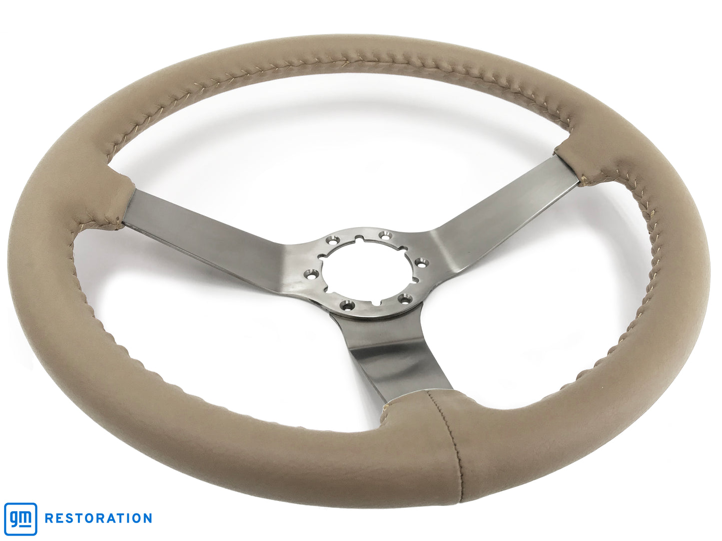 VSW 14" Tan Leather Steering Wheel, 6 Bolt Stainless Steel Step Spoke ST3041TAN