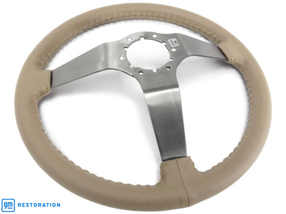 VSW 14" Tan Leather Steering Wheel, 6 Bolt Stainless Steel Step Spoke ST3041TAN