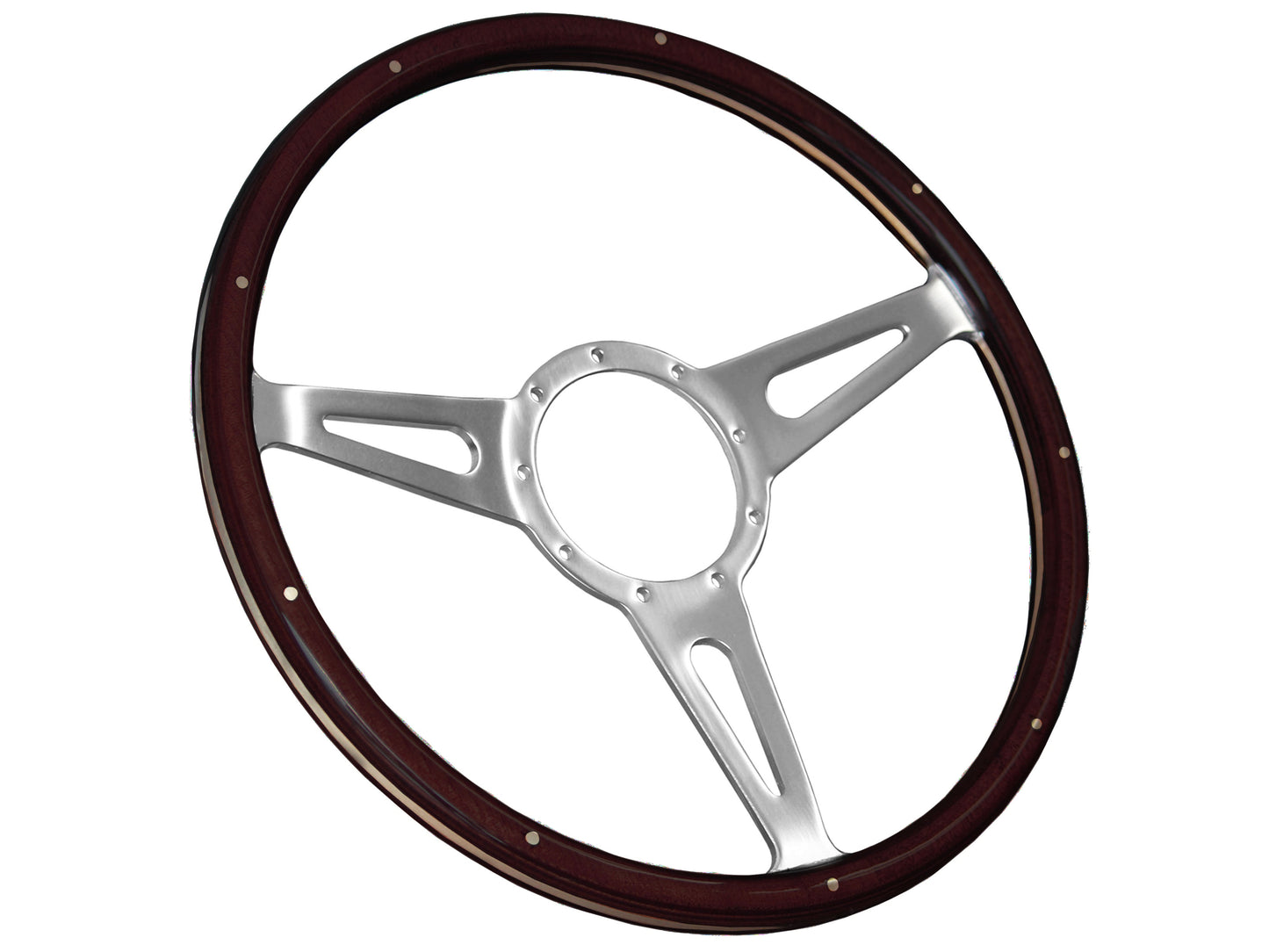 VSW 15" Classic Espresso Wood Steering Wheel, 9-Bolt Billet Aluminum Spokes ST3053A
