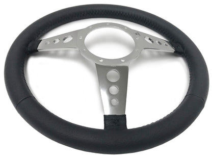 VSW 14" Black Leather Steering Wheel, 9-Bolt Billet Aluminum Spokes ST3056