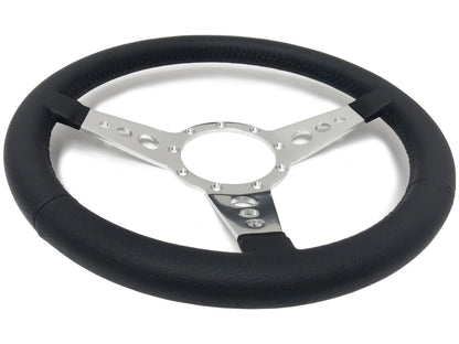 VSW 14" Black Leather Steering Wheel, 9-Bolt Billet Aluminum Spokes ST3056