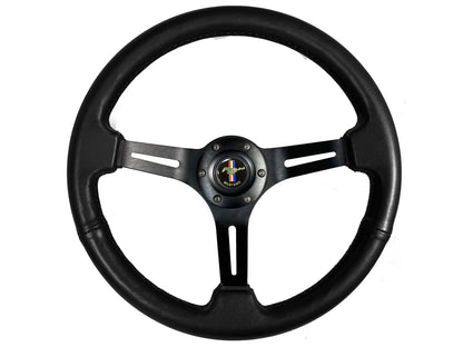 Ford Mustang 14" Black Leather Steering Wheel 6-Bolt, Black Aluminum