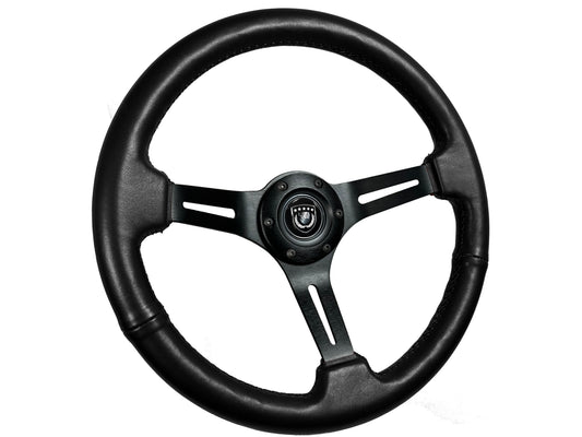 VSW 14" Black Leather Steering Wheel, 6-Bolt Black Spokes ST3060BLK