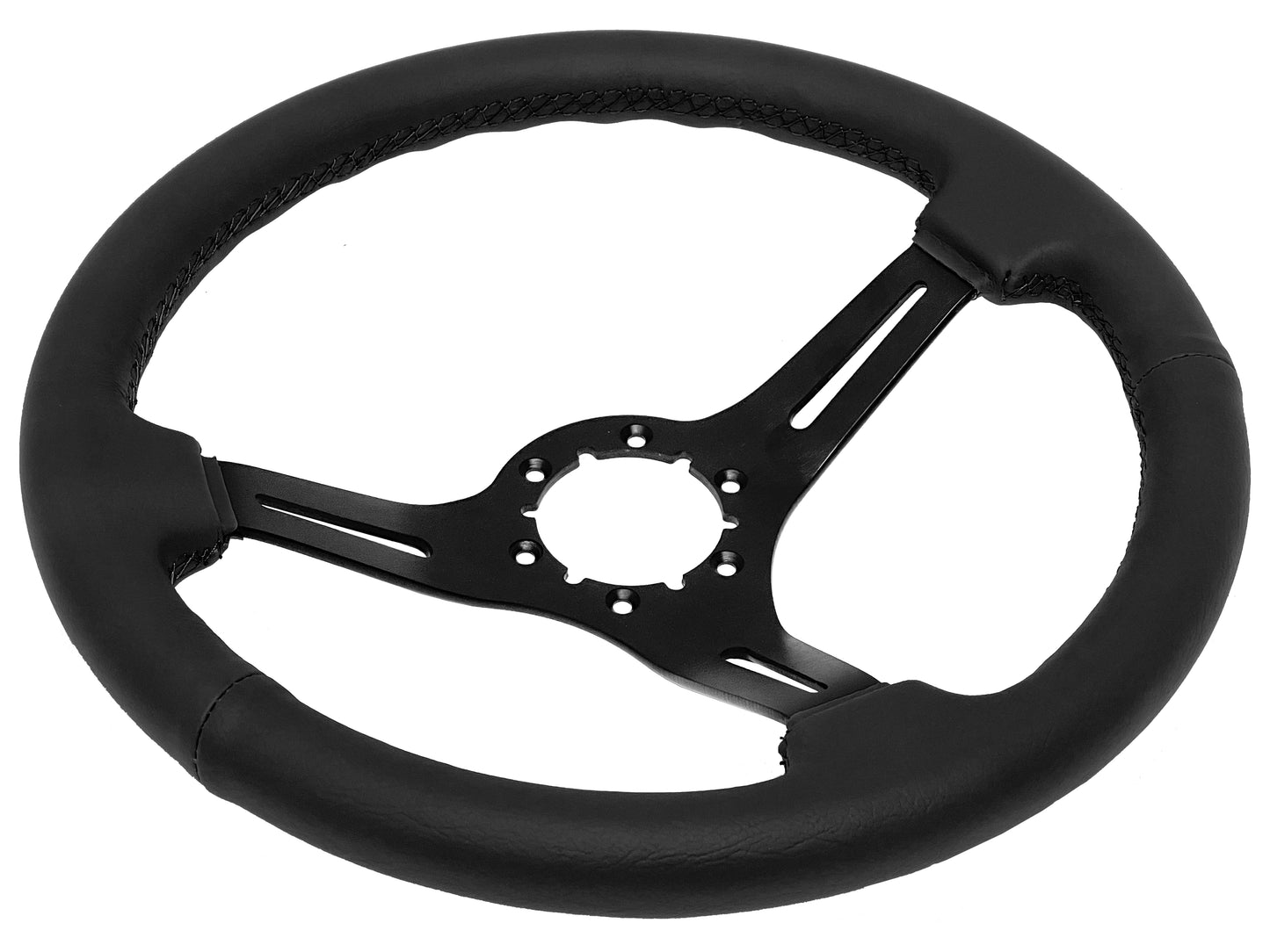 Ford Mustang 14" Black Leather Steering Wheel 6-Bolt, Black Aluminum