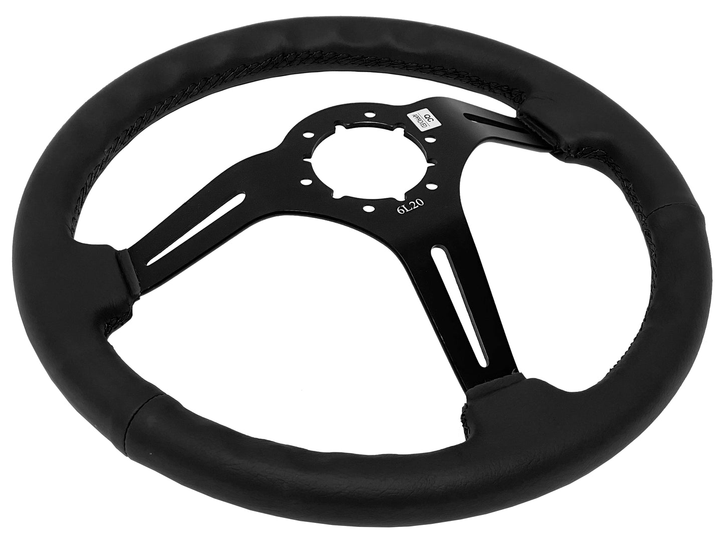 Ford Mustang 14" Black Leather Steering Wheel 6-Bolt, Black Aluminum