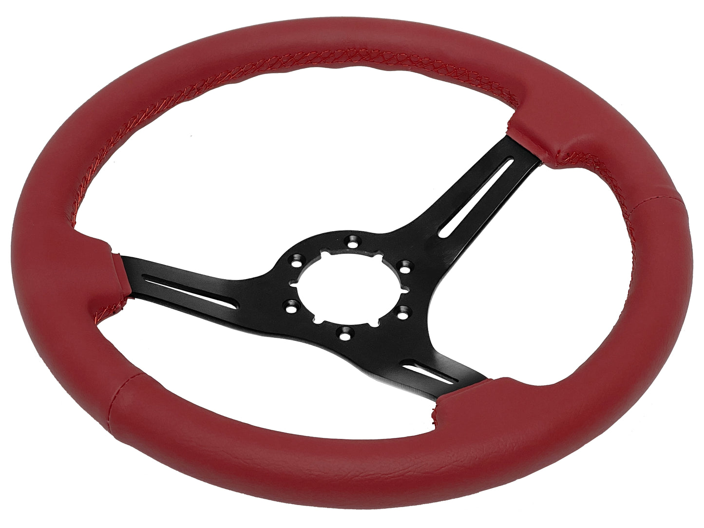 VSW 14" Red Leather Steering Wheel, 6-Bolt Black Spokes ST3060RED