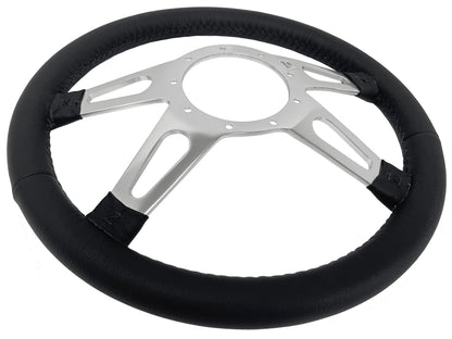 VSW 14" Black Leather Steering Wheel, 9-Bolt Billet Aluminum Spokes ST3070
