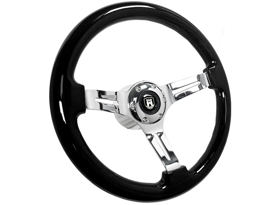 Volkswagen 14" Black Ash Steering Wheel 6-Bolt, Chrome