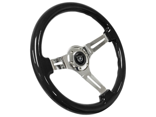 VSW 14" Black Ash Wood Steering Wheel, 6-Bolt Chrome Spokes ST3072