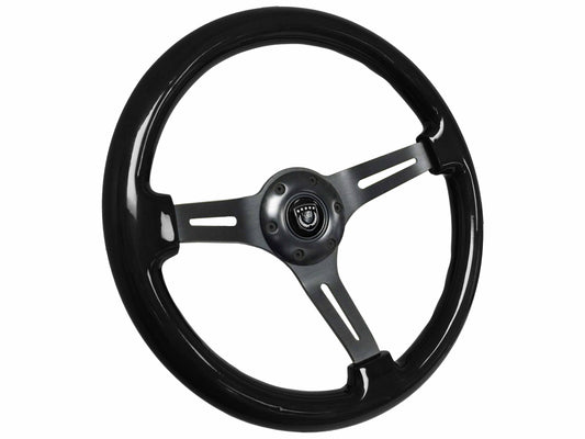 VSW 14" Black Ash Wood Steering Wheel, 6-Bolt Black Spokes ST3073
