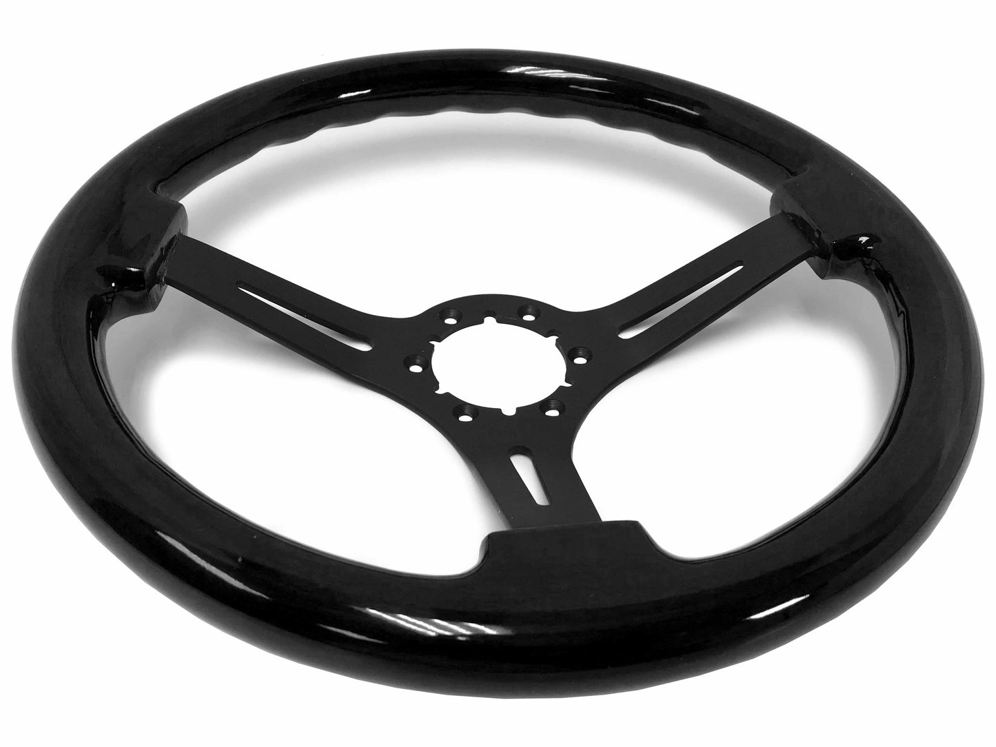 VSW 14" Black Ash Wood Steering Wheel, 6-Bolt Black Spokes ST3073
