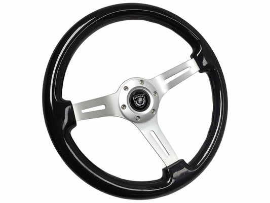VSW 14" Black Ash Wood Steering Wheel, 6-Bolt Brushed Spokes ST3074