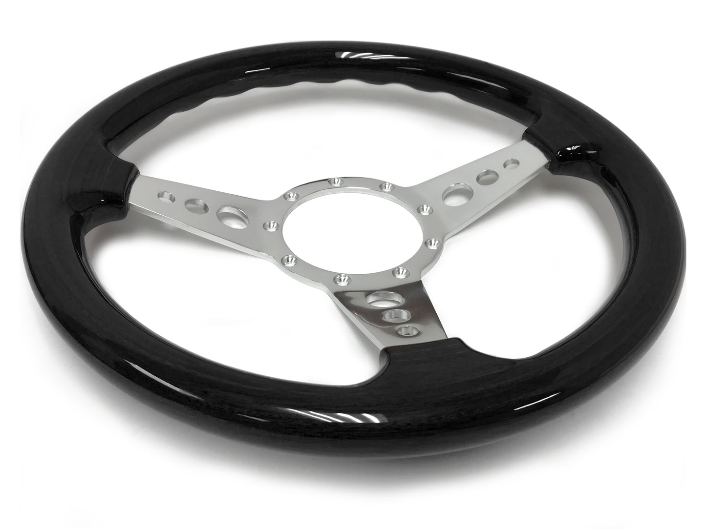 VSW 14" Black Ash Wood Steering Wheel, 9-Bolt Billet Aluminum Spokes ST3075