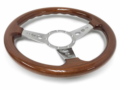 VSW 14" Walnut Wood Steering Wheel, 9-Bolt Billet Aluminum Spokes ST3076