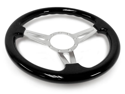 VSW 14" Black Ash Wood Steering Wheel, 9-Bolt Billet Aluminum Spokes ST3077