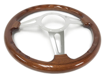 VSW 14" Walnut Wood Steering Wheel, 9-Bolt Billet Aluminum Spokes ST3078