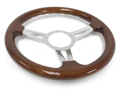 VSW 14" Walnut Wood Steering Wheel, 9-Bolt Billet Aluminum Spokes ST3078