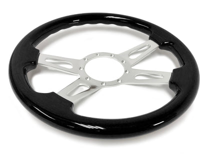 VSW 14" Black Ash Wood Steering Wheel, 9-Bolt Billet Aluminum Spokes ST3079