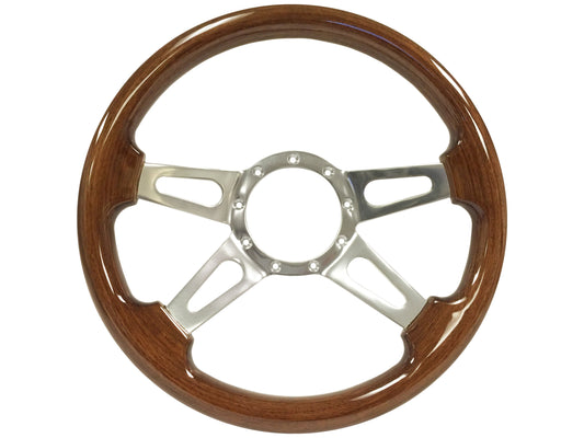 VSW 14" Walnut Wood Steering Wheel, 9-Bolt Billet Aluminum Spokes ST3080