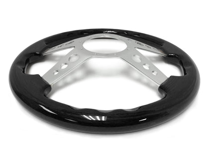 VSW 14" Black Ash Wood Steering Wheel, 9-Bolt Billet Aluminum Spokes ST3081