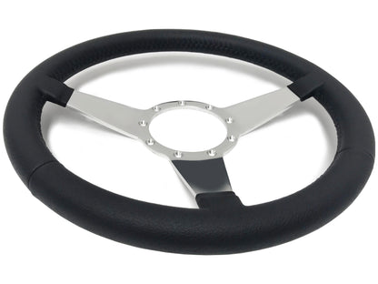 VSW 14" Black Leather Steering Wheel, 9-Bolt Billet Aluminum Spokes ST3087