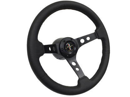 Ford Mustang 14" Black Leather Steering Wheel 6-Bolt, Black Aluminum