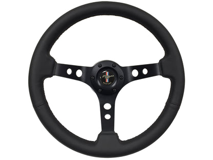 Ford Mustang 14" Black Leather Steering Wheel 6-Bolt, Black Aluminum