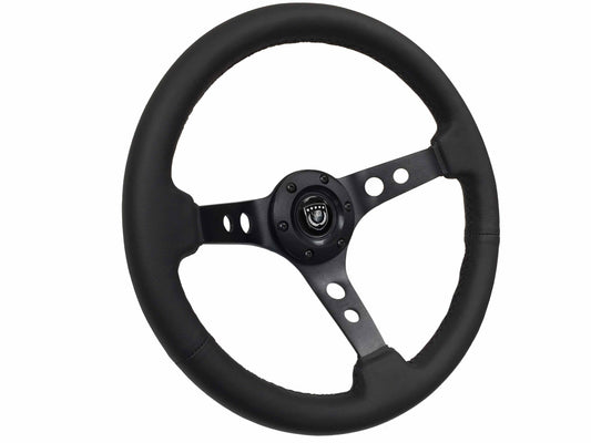 VSW 14" Black Leather Steering Wheel, 6-Bolt Black Spokes ST3094BLK