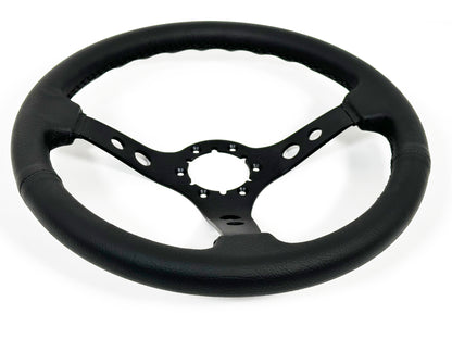 Ford Mustang 14" Black Leather Steering Wheel 6-Bolt, Black Aluminum