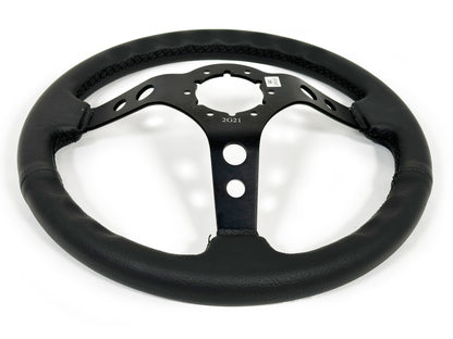 VSW 14" Black Leather Steering Wheel, 6-Bolt Black Spokes ST3094BLK