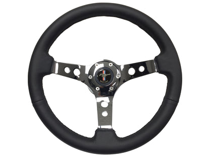 Ford Mustang 14" Black Leather Steering Wheel 6-Bolt, Chrome