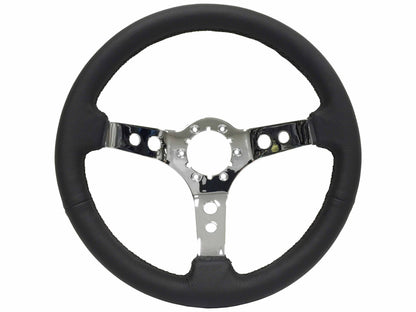 Ford Mustang 14" Black Leather Steering Wheel 6-Bolt, Chrome