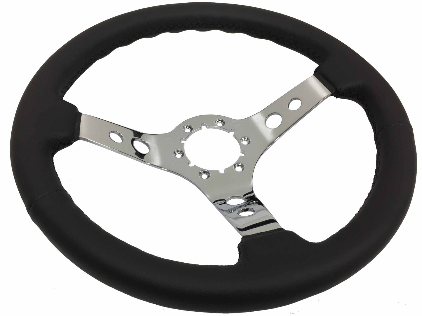 Ford Mustang 14" Black Leather Steering Wheel 6-Bolt, Chrome