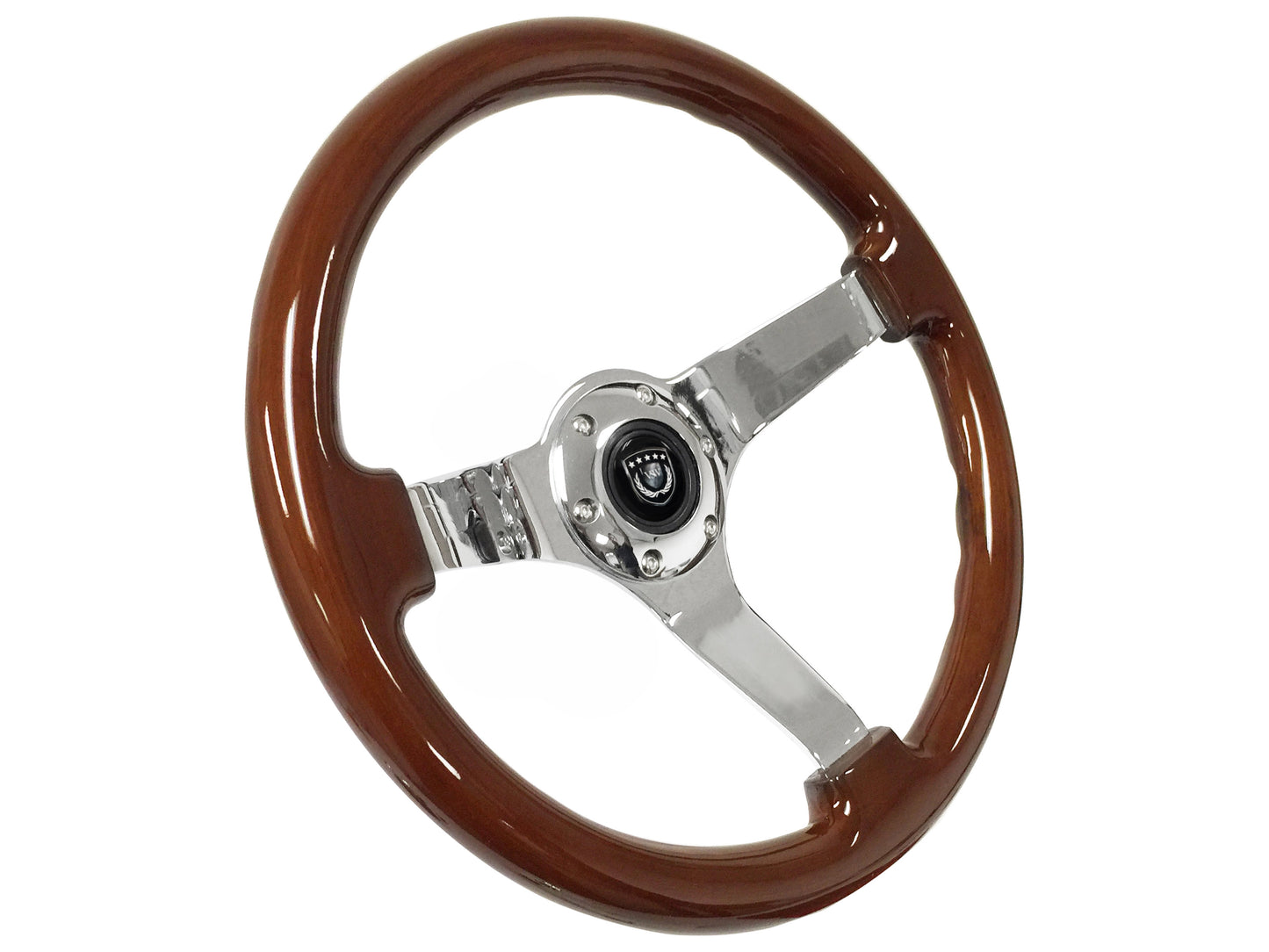 VSW 14" Mahogany Wood Steering Wheel, 6-Bolt Chrome Spokes ST3111