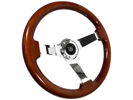 VSW 14" Mahogany Wood Steering Wheel, 6-Bolt Chrome Spokes ST3111