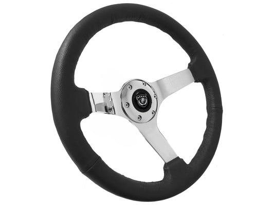 VSW 14" Black Leather Steering Wheel, 6-Bolt Chrome Spokes  ST3112BLK