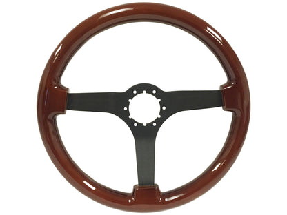VSW 14" Mahogany Wood Steering Wheel, 6-Bolt Black Spokes ST3127