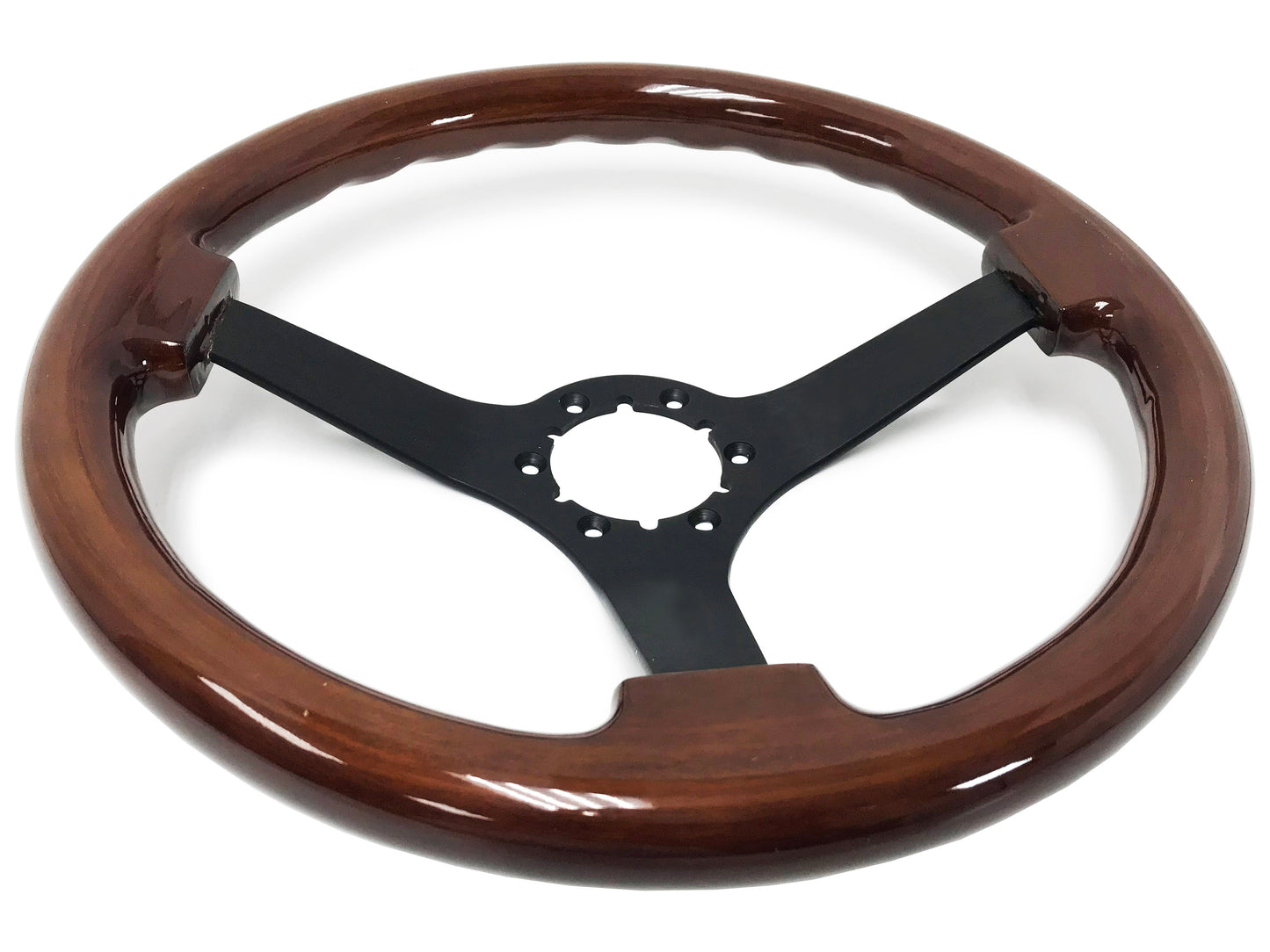 VSW 14" Mahogany Wood Steering Wheel, 6-Bolt Black Spokes ST3127