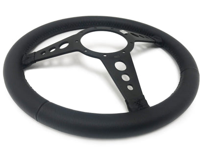 VSW 14" Black Leather Steering Wheel, 9-Bolt Black Spokes ST3156