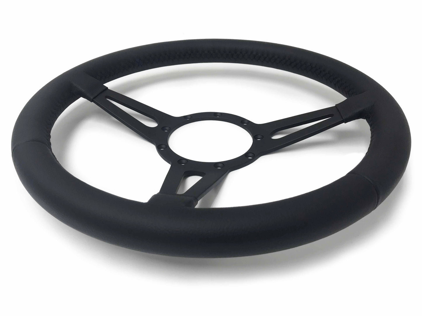 VSW 14" Black Leather Steering Wheel, 9-Bolt Black Spokes ST3159