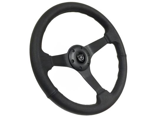 VSW 14" Black Leather Steering Wheel, 6-Bolt Black Spokes ST3160BLK
