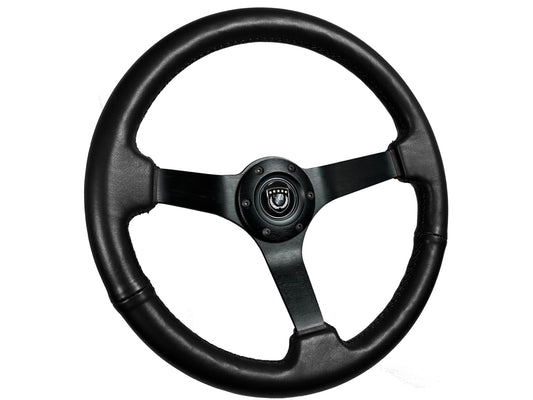 VSW 14" Black Leather Steering Wheel, 6-Bolt Black Spokes ST3160BLK