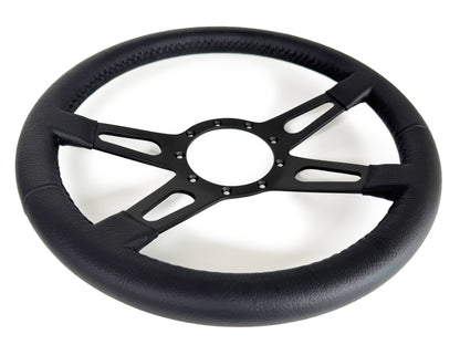 VSW 14" Black Leather Steering Wheel, 9-Bolt Black Spokes ST3170