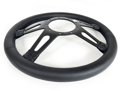 VSW 14" Black Leather Steering Wheel, 9-Bolt Black Spokes ST3170