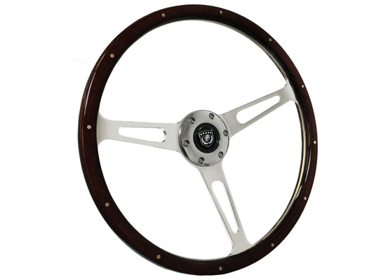 VSW 15” Classic Espresso Wood Steering Wheel, 6-Bolt Billet Aluminum Spokes ST3553A