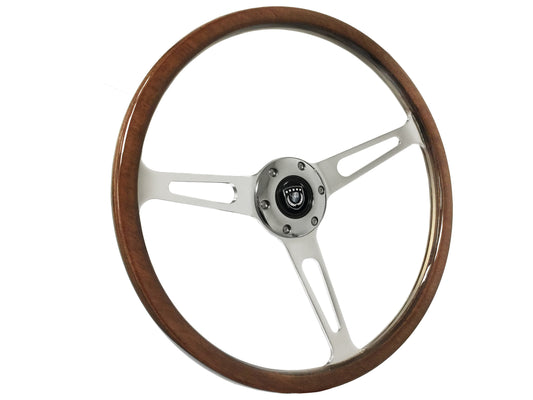 VSW 15” Classic Walnut Wood Steering Wheel, 6-Bolt Billet Aluminum Spokes ST3554