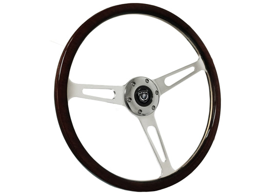 VSW 15” Classic Espresso Wood Steering Wheel, 6-Bolt Billet Aluminum Spokes ST3554A