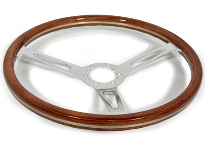 VSW 15” Classic Walnut Wood Steering Wheel, 6-Bolt Billet Aluminum Spokes ST3554